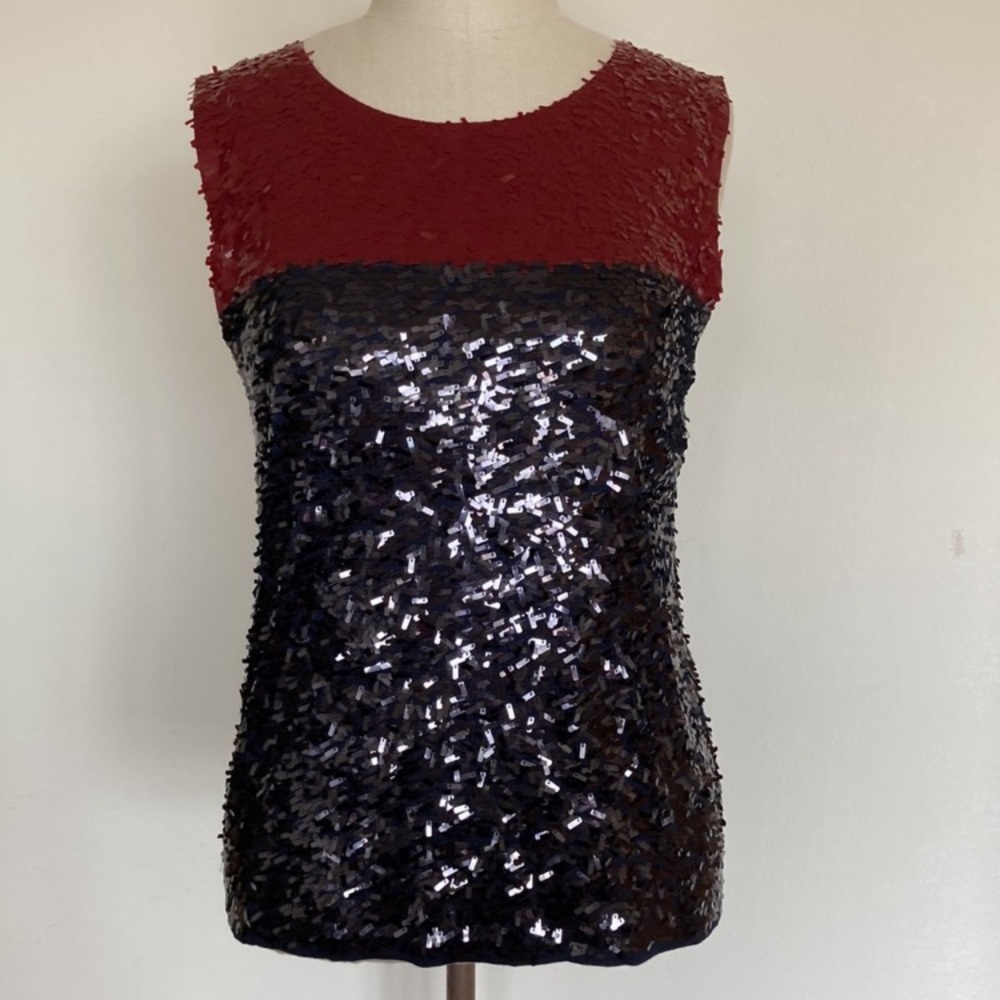 J. Crew Collection sequined sleeveless top, red and black M
